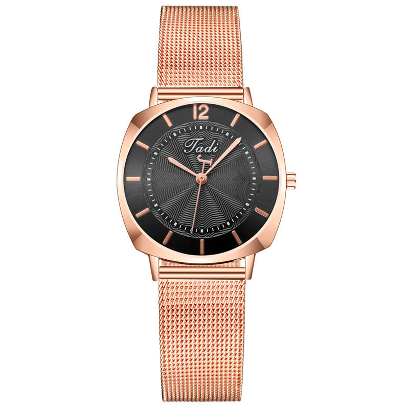 New Watch Women's Simple Scale Personalized Pointer Alloy Mesh Strap Watch Ladies