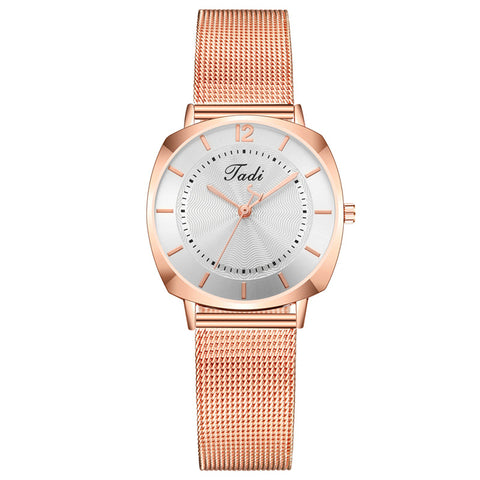 New Watch Women's Simple Scale Personalized Pointer Alloy Mesh Strap Watch Ladies