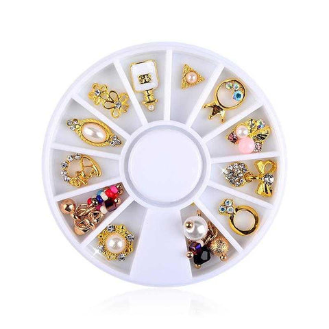 1 Wheel 3D Charm Alloy Rhinestones Nail Art Decorations Perfume Bottle Bow Flowers Triangle DIY Nail Jewelry Supplies