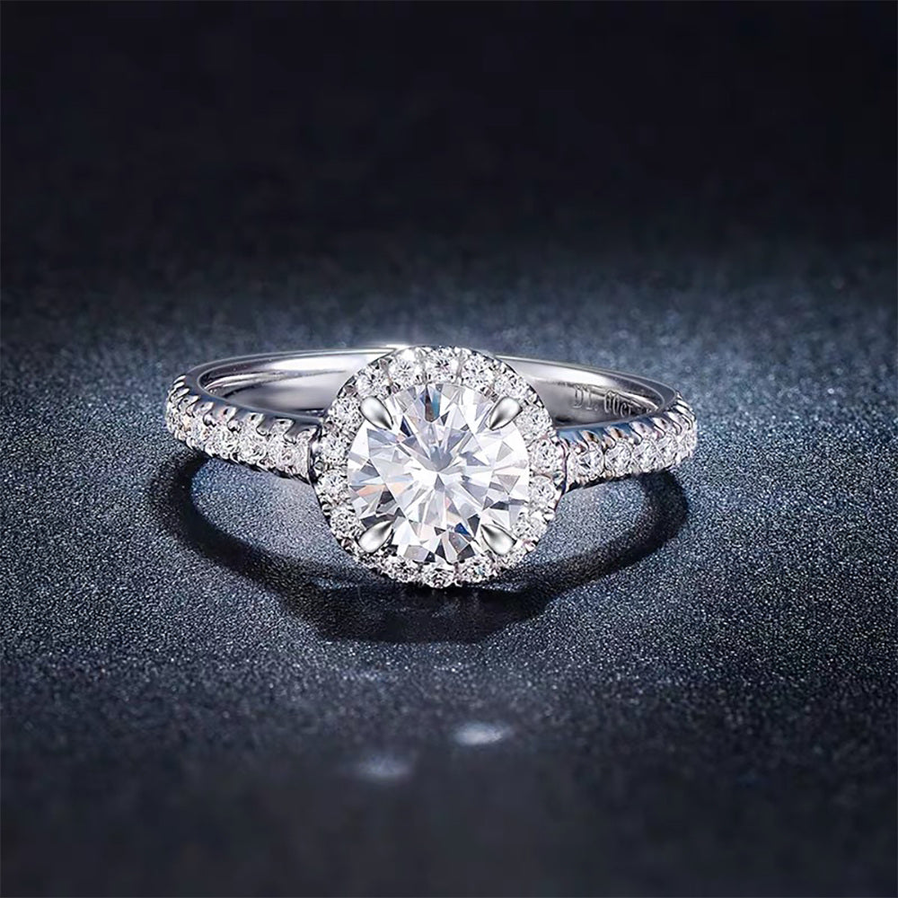 1.5 Carat Round Moissanite Engagement Rings in Sterling Silver