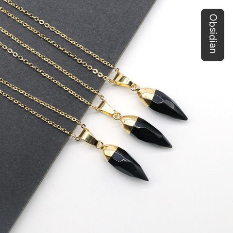 Fashion Crystal Bullet Faceted Pendant Electroplated Copper Chain Necklace