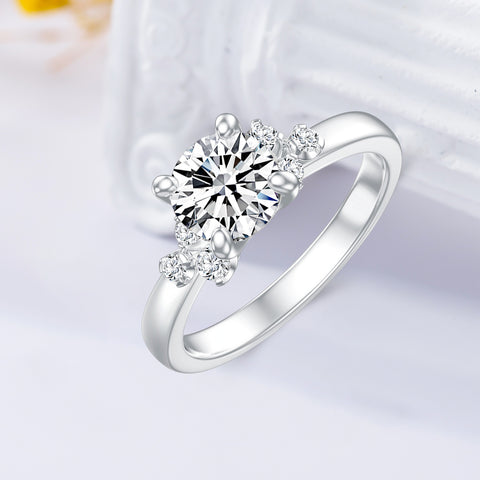 1.0 Carat Round Moissanite Engagement Rings in Sterling Silver