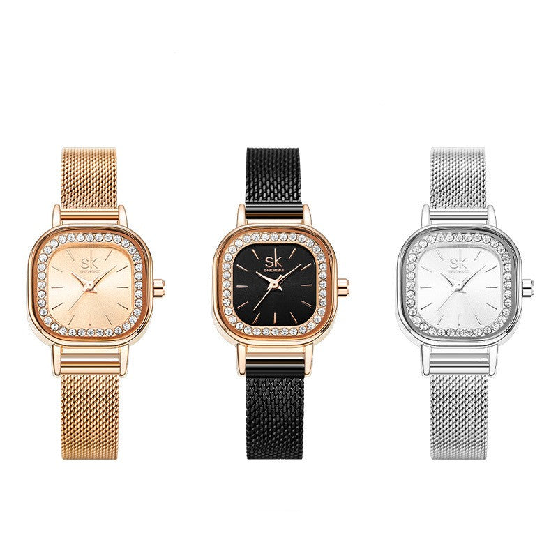 Watch Women's Square Mesh Belt With Diamond Watch