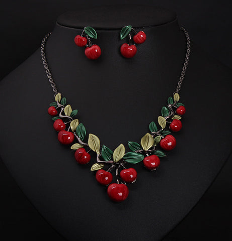 Europe and the United States big jewelry, cherry necklace, earrings set, women fashion evening dress, bride temperament accessories DD