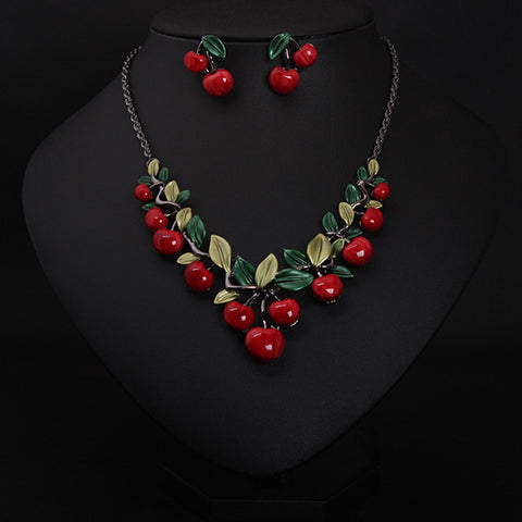 Europe and the United States big jewelry, cherry necklace, earrings set, women fashion evening dress, bride temperament accessories DD