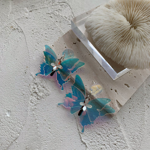 Silver Needle Original Gradient Phantom Dance Butterfly Earrings