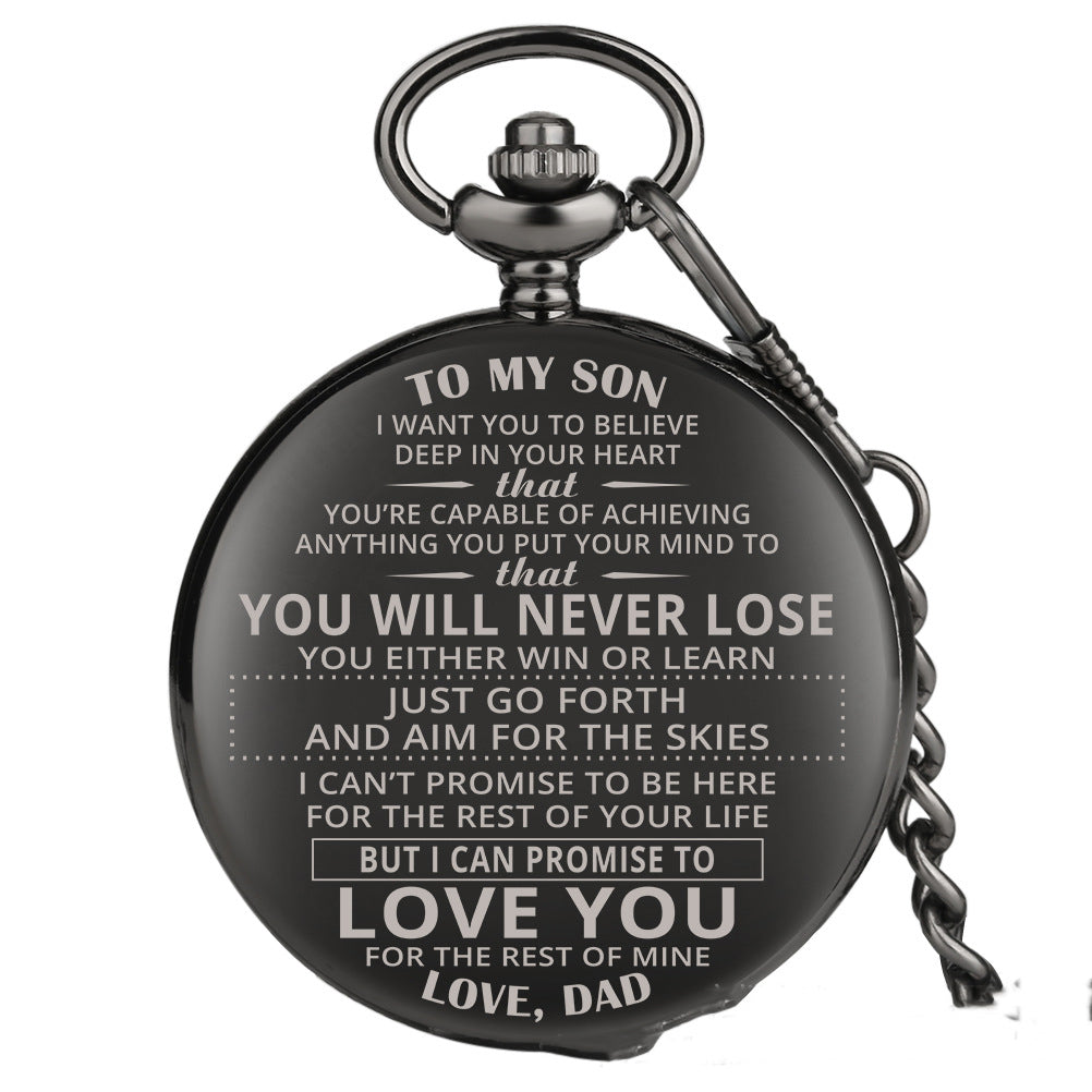 To, My Son European And American Fashion Lettering Commemorative Quartz Pocket Watch