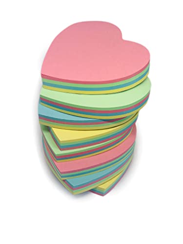 GUMTAPE Heart Shape Sticky Notes 76 mm x 76mm, 100 Sheets/Pad, Rainbow MixColor Sticky Notes 11500. Cute Mixed Colour for Office/Home/Kitchen/Baking/School