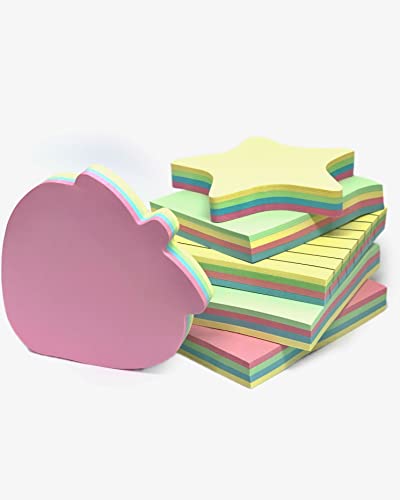 GUMTAPE Strawberry Shaped Sticky Notes 76 mm x 76mm, 100 Sheets/Pad, Rainbow MixColor Sticky Notes 11500. Cute Mixed Colour for Office/Home/Kitchen/Baking/School