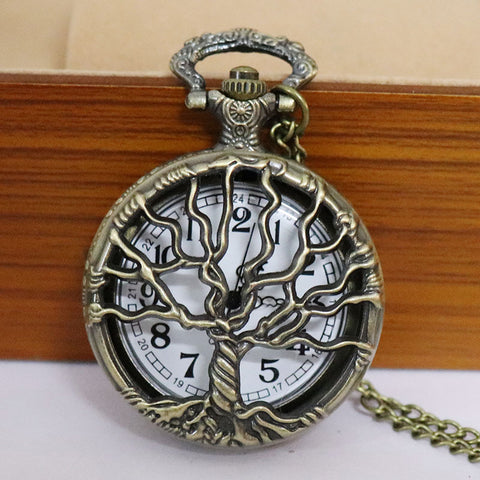 Women's Retro Fashion Hollowed-out Lucky Tree Style Quartz Pocket Watch