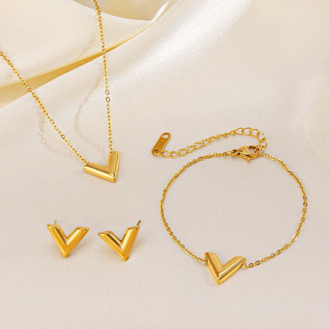 Gold-plated Stainless Steel V-shaped Jewelry Set