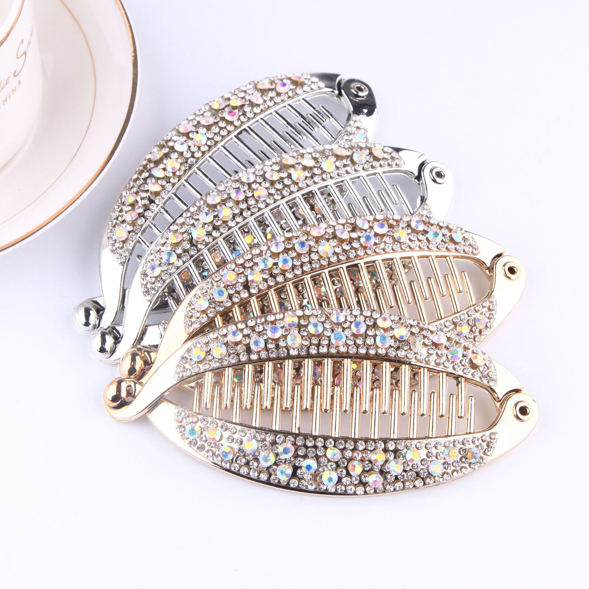 Popular Diamond Rhinestone Electroplating Fish Banana Fish-shaped Hair Clip