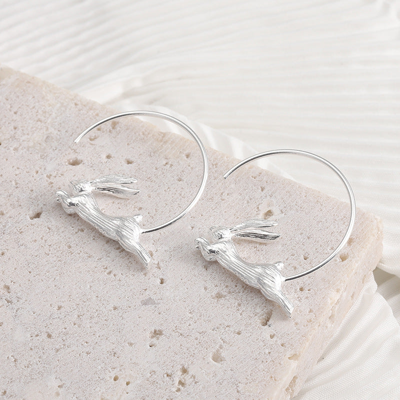 Rabbit Glossy Ear Ring Personality Stylish And Personalized Sterling Silver