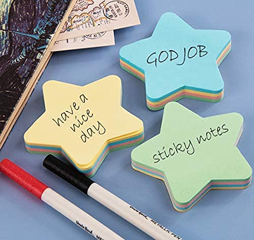 GUMTAPE Star Shaped Sticky Notes 76 mm x 76mm, 100 Sheets/Pad, Rainbow MixColor Sticky Notes 11500. Cute Mixed Colour for Office/Home/Kitchen/Baking/School