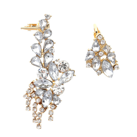 Alloy Hollow Jeweled Flower Tassel Earrings