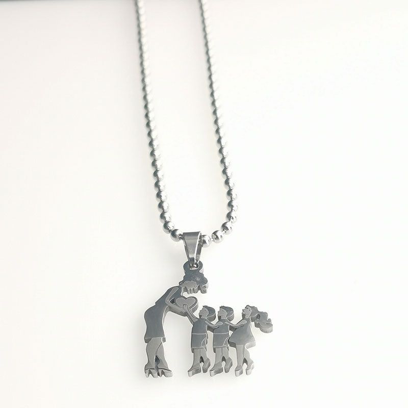Stainless Steel Family Four Family Series Pendant Mother Two Children And One Female
