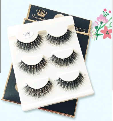 3 pairs of handmade A02 false eyelashes black stems natural slim realistic false eyelashes clustered