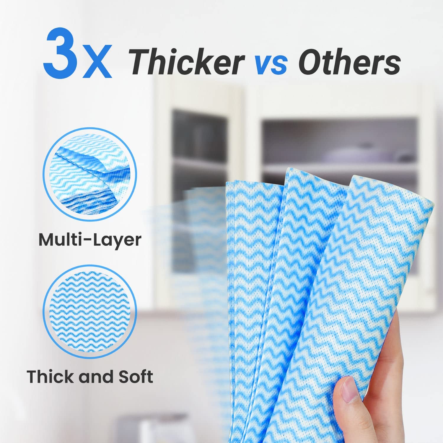 GUMTAPE All Purpose Disposable Cloths to Clean Surfaces | Blue Cloths | for Kitchen, Bathroom, Window | Soft, Strong, Highly Absorbent (KINGFISHER) 3 Pack of 20 (60 Pcs)