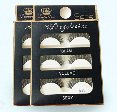 3 pairs of handmade A02 false eyelashes black stems natural slim realistic false eyelashes clustered