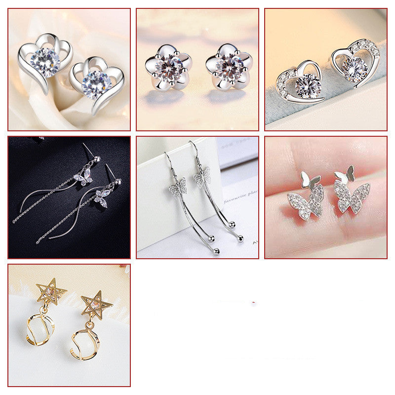 S925 Sterling Silver Suit Female Combination Exquisite Fashion Long Bow Earrings