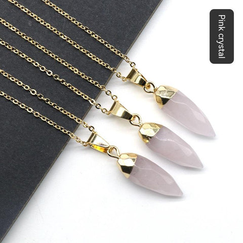 Fashion Crystal Bullet Faceted Pendant Electroplated Copper Chain Necklace