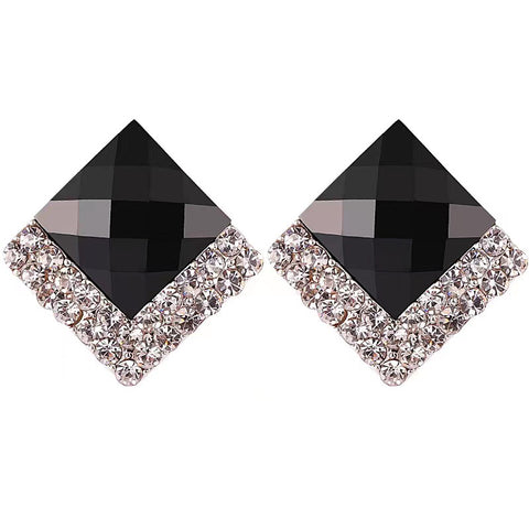 Square Stud Earrings Female S990 Sterling Silver Black