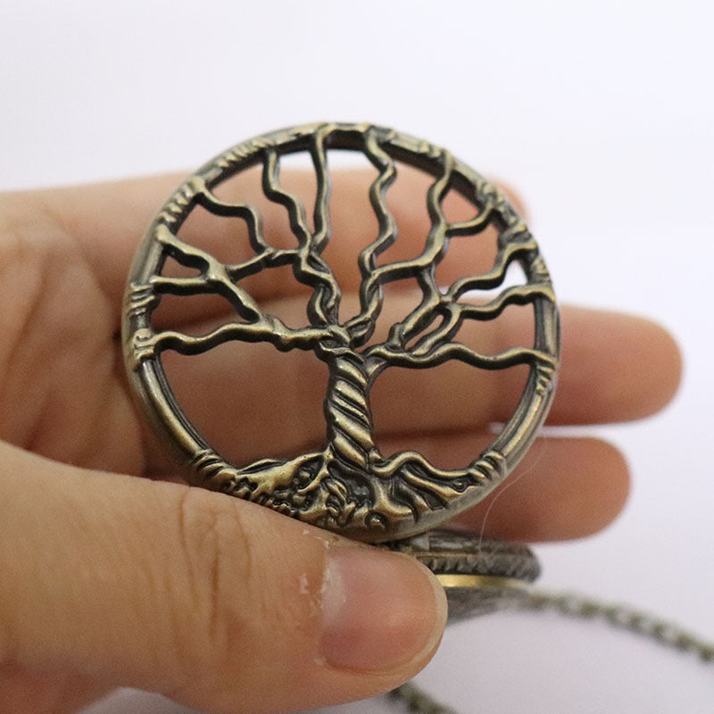 Women's Retro Fashion Hollowed-out Lucky Tree Style Quartz Pocket Watch