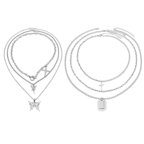 Men's And Women's Fashion Butterfly Pendant Collarbone Necklace Set