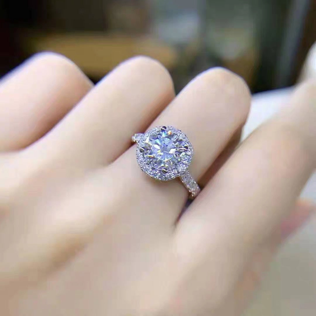 1.5 Carat Round Moissanite Engagement Rings in Sterling Silver