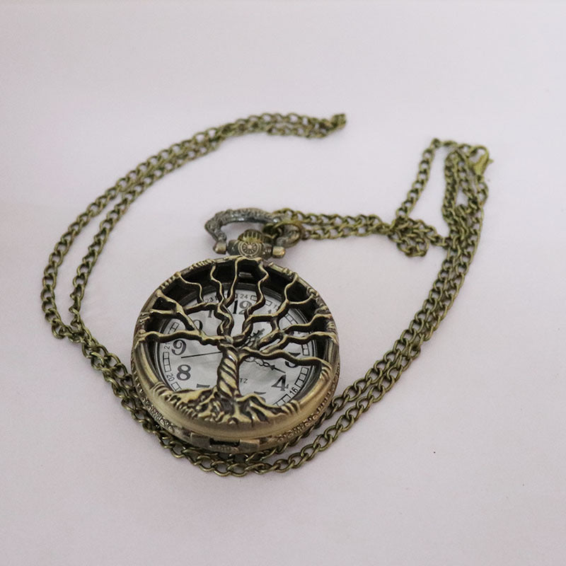 Women's Retro Fashion Hollowed-out Lucky Tree Style Quartz Pocket Watch