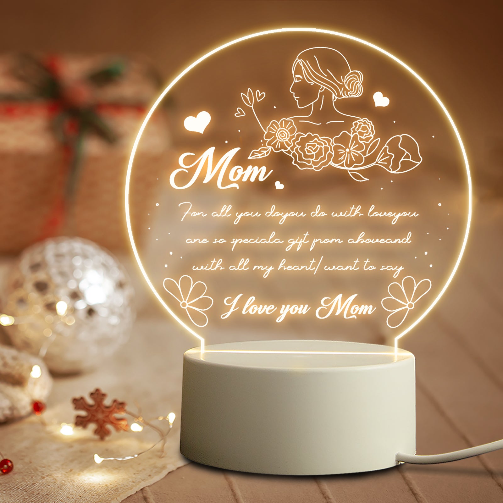Mother's Day Birthday Personalized Gift USB LED 3D Night Light Bedroom Decoration Bedside Table Lamp Unique Gift For Mom