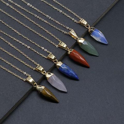 Fashion Crystal Bullet Faceted Pendant Electroplated Copper Chain Necklace