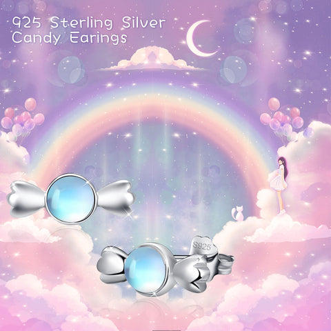 Moonstone Kids Stud Earrings 925 Sterling Silver Candy Earrings Jewelry Gift for Women Girls Daughter