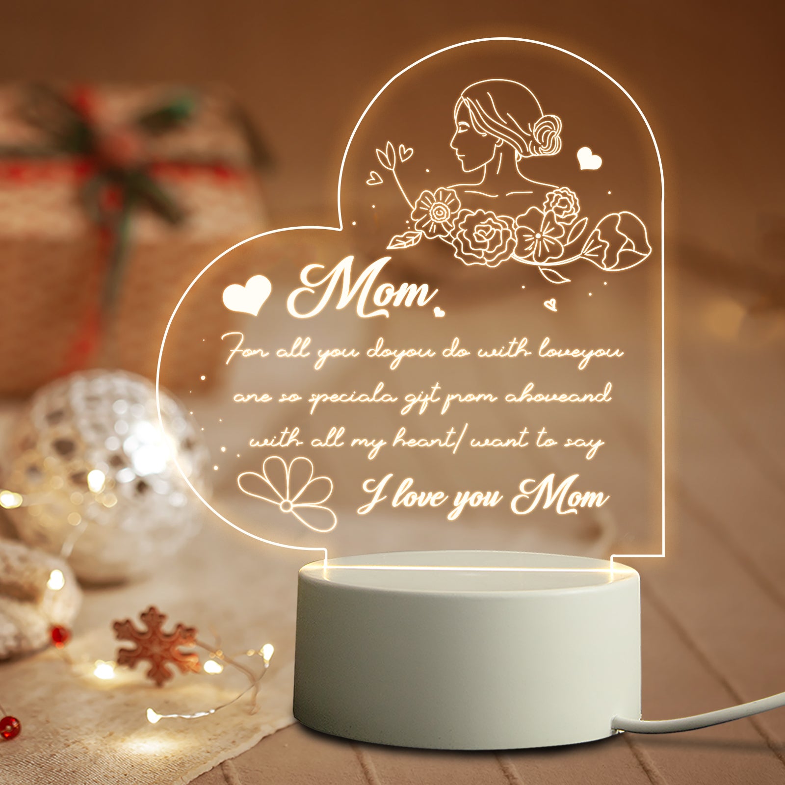 Mother's Day Birthday Personalized Gift USB LED 3D Night Light Bedroom Decoration Bedside Table Lamp Unique Gift For Mom