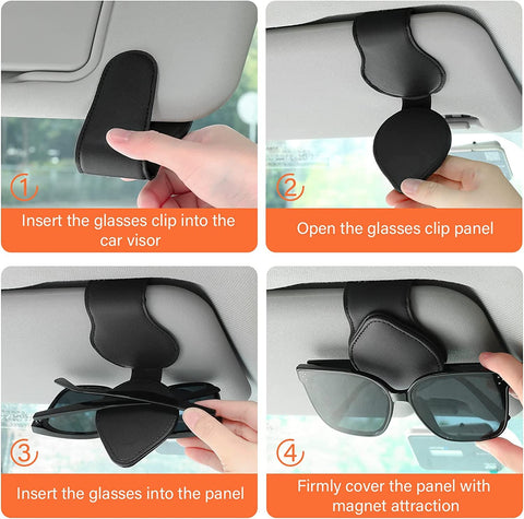 2 Pack Glasses Clip for Car, Sun Visor Sunglasses Holder Clip Organizer Eyeglasses Mount with Card Clip for Car Sun Visor Magnetic Adsorption Leather Glasses Hanger, Black & Gray - FoxMart™️ - Rhino Valley