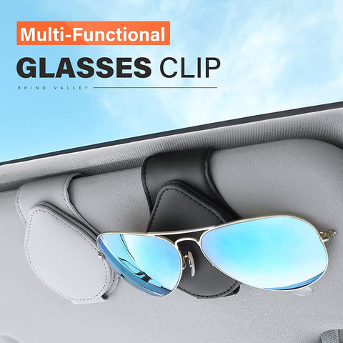 2 Pack Glasses Clip for Car, Sun Visor Sunglasses Holder Clip Organizer Eyeglasses Mount with Card Clip for Car Sun Visor Magnetic Adsorption Leather Glasses Hanger, Black & Gray - FoxMart™️ - Rhino Valley