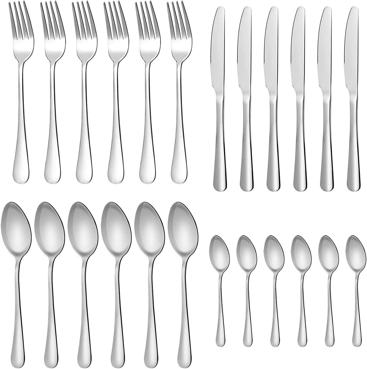 Cutlery Flatware Set，24 Piece Silverware Set with Gift Box Stainless Steel Tableware Dinnerware Sets Knife Fork Spoon, Service for 6 Multipurpose Use Safe for Home Kitchen Party - Silver - FoxMart™️ - Tuevob