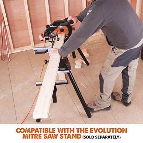 Evolution Power Tools 046-0001A R210CMS Compound Saw with Multi-Material Cutting, Bevel, 45 Degree Mitre, 3-Year Warranty, 1200 W, 230 V-Domestic, Black - FoxMart™️ - Evolution Power Tools