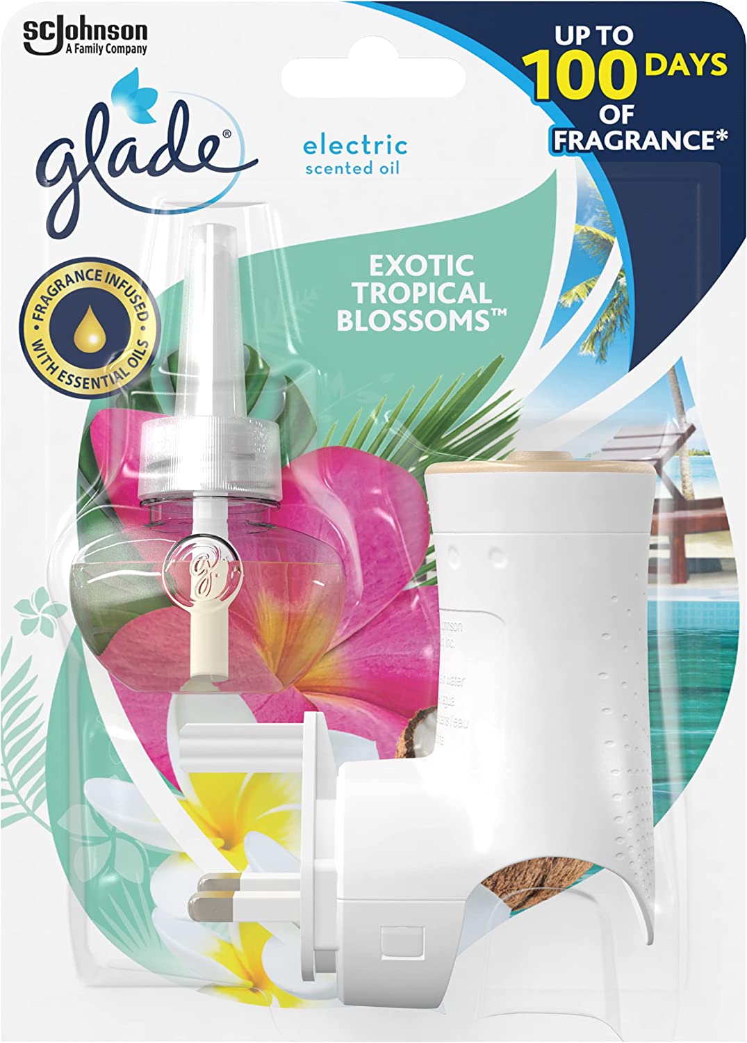 Glade Electric Scented Oil Holder & Refill, Plug in Air Freshener for Home, Starter Kit + 20 Ml Refill, Tropical Blossoms, Pack of 1, Packaging May Vary - FoxMart™️ - SCJohnson