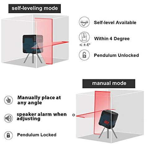 Laser Level,RockSeed Cross Laser Level Horizontal and Vertical Points Rotatable 360 Degree Self Levelling Laser Level with Manual/Self-Leveling Mode IP54 Anti-Splash 1M Shockproof (Battery Included) - FoxMart™️ - RockSeed