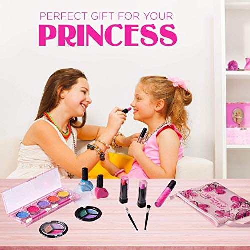 Lil Me Pretend Play Makeup for Princess Girls Two Tiered Cosmetic Set in  Sturdy Hot Pink Travel Case, Non-Toxic, Washable Makeup Kit
