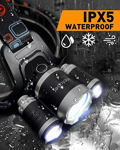 Victoper Wesho Rechargeable Headlight with 3 Lights 4 Modes, 6000 Lumen Super Bright LED Lamp, Hands-Free Flashlight Head Torch for Running, Camping, Fishing, Cycling, Hiking, Waterproof - FoxMart™️ - Victoper